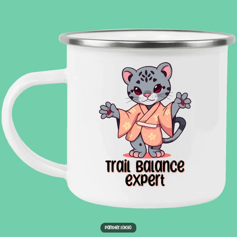 Funny Kawaii Panther Camping Mug - Graceful Kimono Outdoor Drinkware Gift