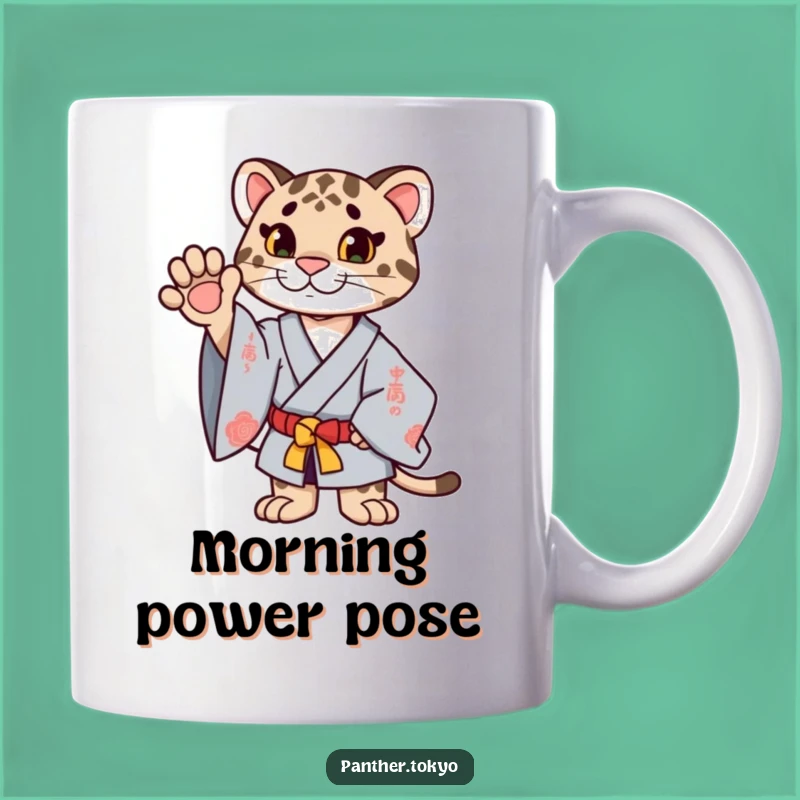 Funny Proud Panther Kimono Mug: Ceremonial Pose, Regal Humorous Gift