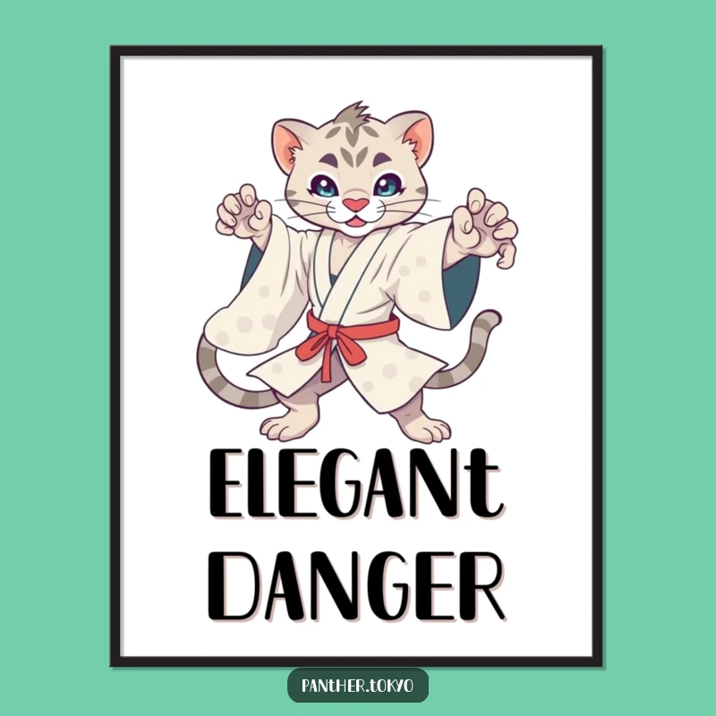 Funny Kawaii Panther Kimono Digital Art: Dynamic Pose Printable, Instant Gift