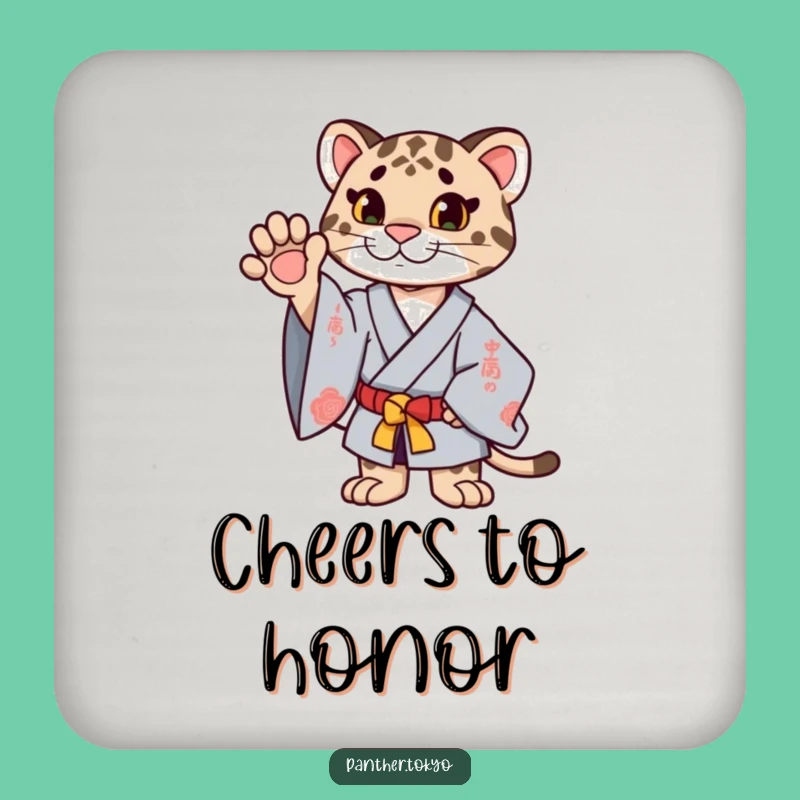 Funny Proud Panther Kimono Coaster: Ceremonial Guard, Elegant Gift
