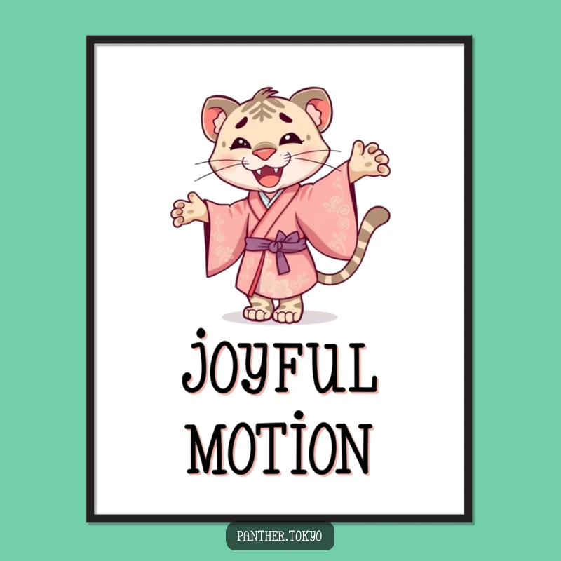 Funny Panther Kimono Poster - Joyful Twirl Cartoon Art Gift