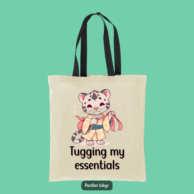 Funny Panther Kimono Tote Bag - Playful Ribbon Shopping Bag Gift